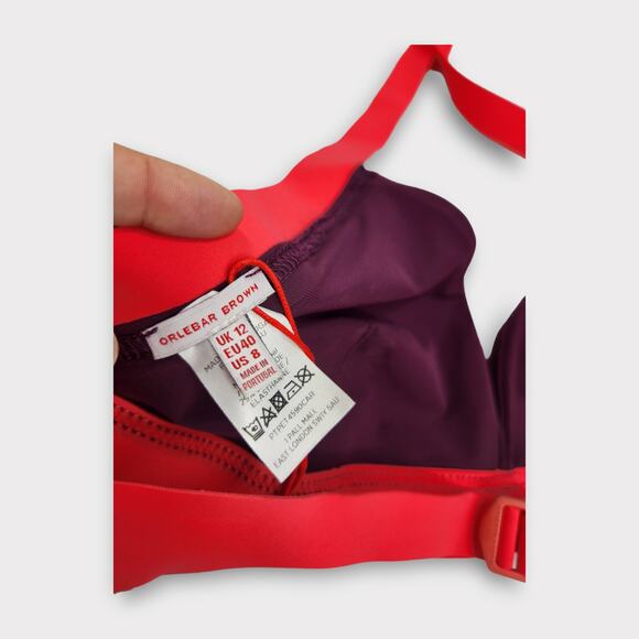*NEW Orlebar Brown Corsano Halter Neck Bikini Top Hot Coral Aubergine Women's 8 - Picture 4 of 6